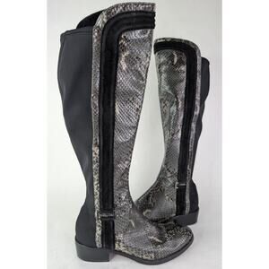 Donald Pliner Black Snake Pattern Leather Front Stretch Back Tall Boots Size 5